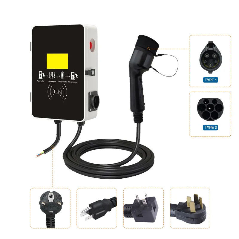 7kw 3 Fazlı Hızlı Elektrik Kutusu Duvar Montajlı EV Şarj İstasyonu Tip1 Ve Tip2