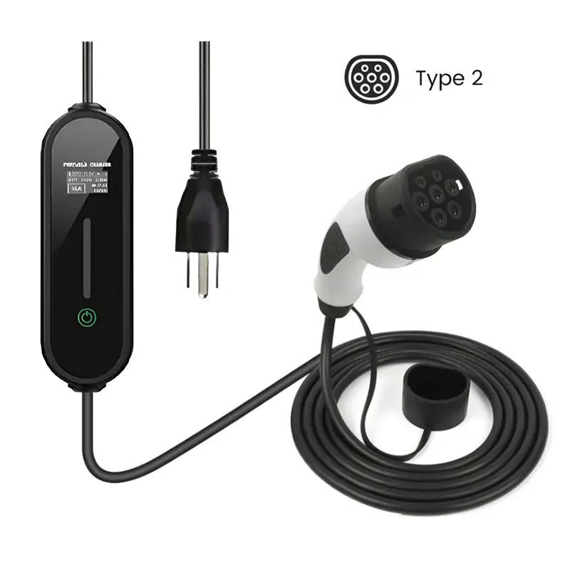Tip 2 32A Ekran Ekranı Taşınabilir AC EV Şarj Aracı Sıcaklık Koruması